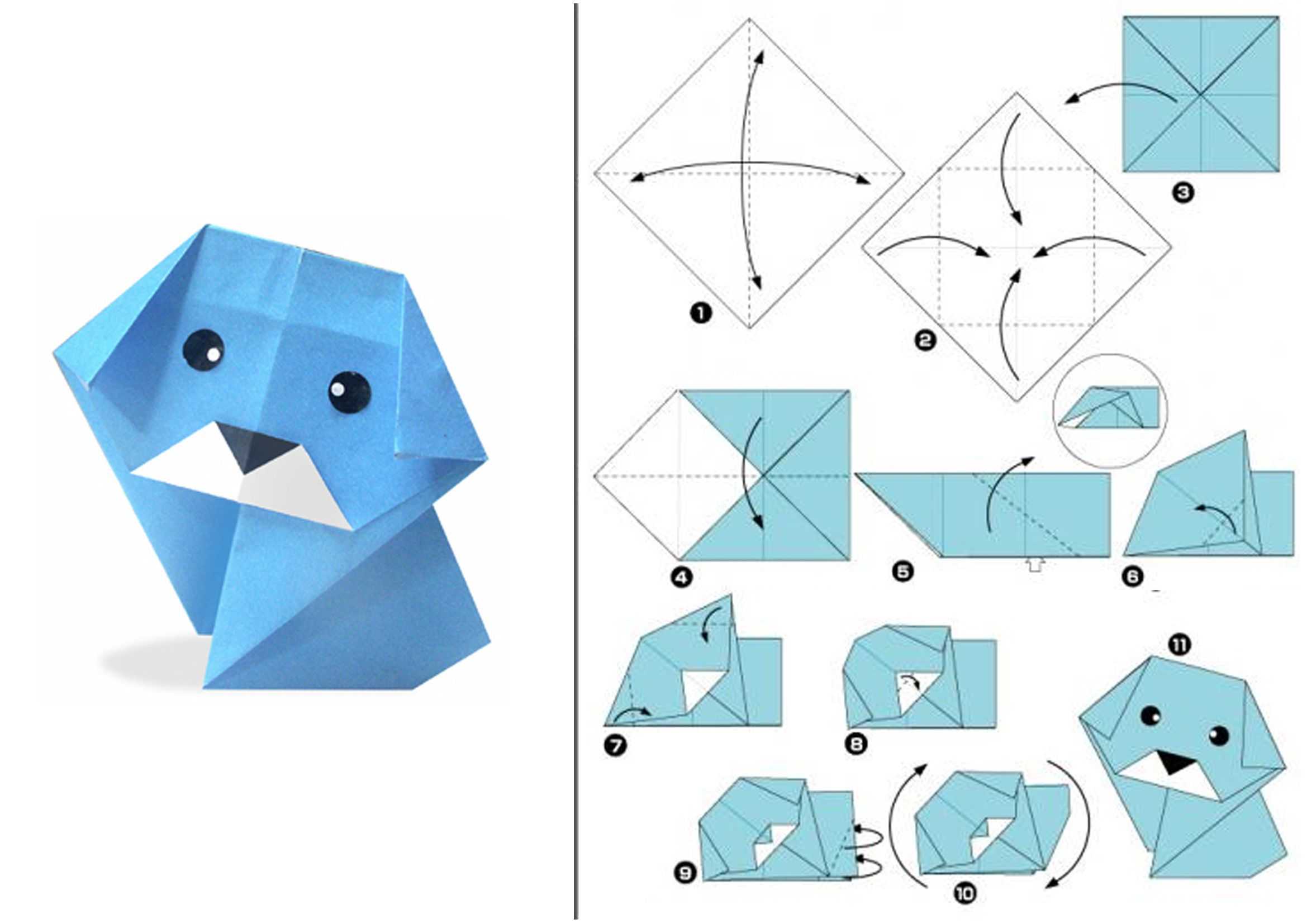Схема оригами собака для детей поэтапно