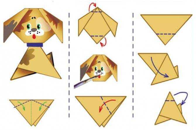 Оригами из бумаги собачка схема поэтапно для детей
