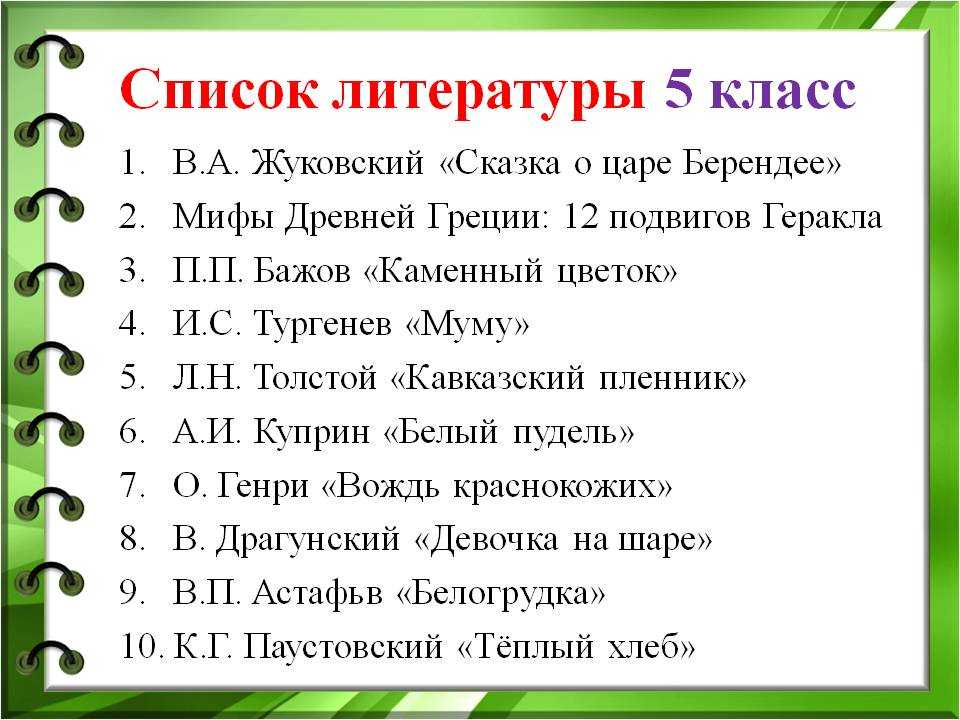 Школьная программа по литературе, 5-11 класс: список произведений