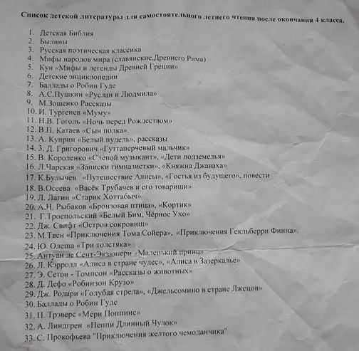 Список литературы на лето для учеников 5−6 классов